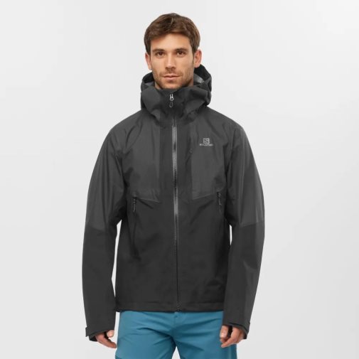 Black Salomon Outline GTX Hybrid Waterproof Men's Shell Jackets | IE XU7460